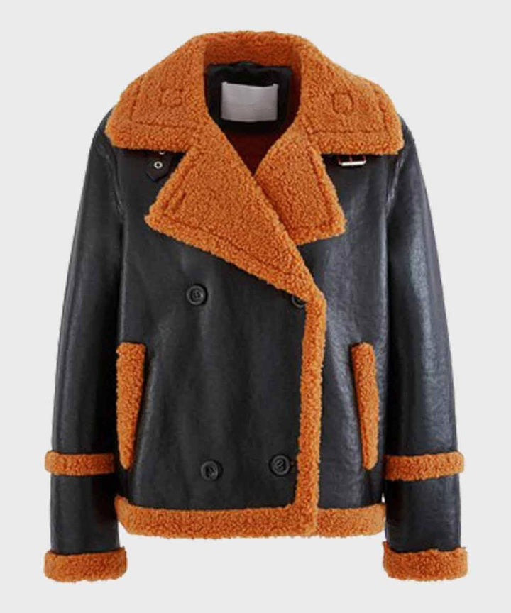 Mens Brown Shearling Black Sheepskin Leather Jacket - Rare Leather