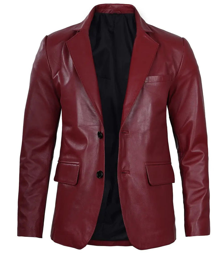 Men's Burgundy Real Leather Blazer - Rare Leather