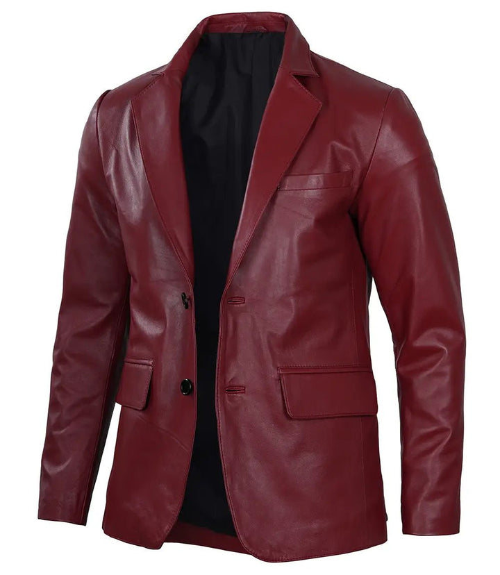 Men's Burgundy Real Leather Blazer - Rare Leather