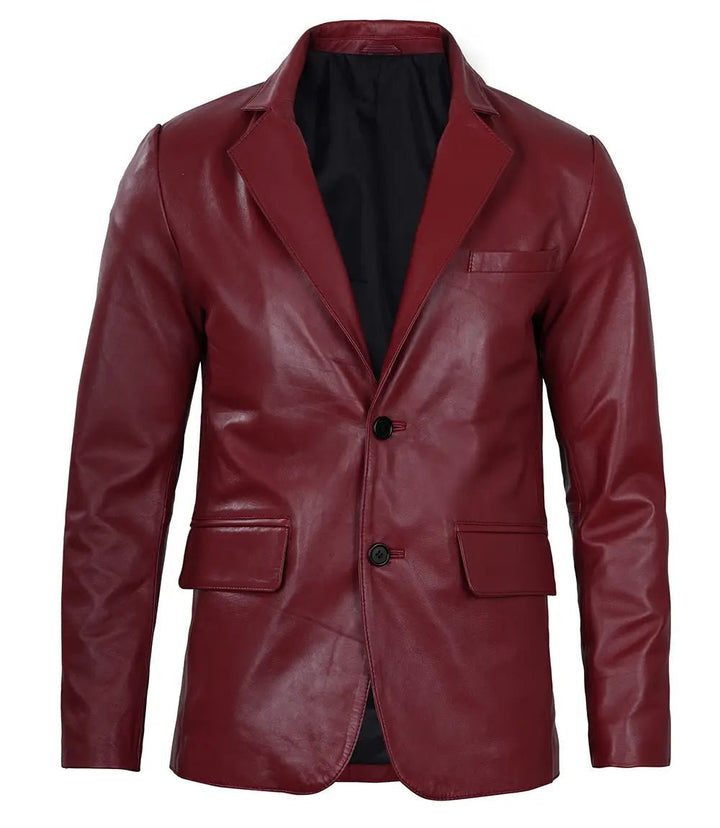 Men's Burgundy Real Leather Blazer - Rare Leather