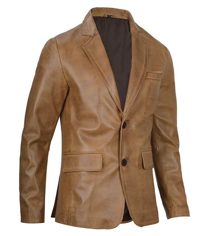 Mens Camel Brown Leather Blazer Jacket - Rare Leather