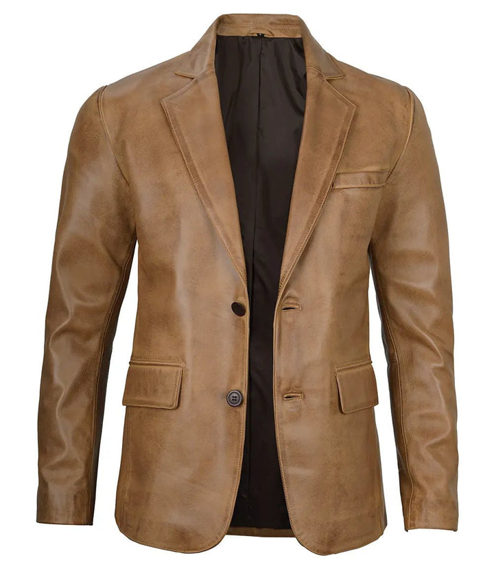 Mens Camel Brown Leather Blazer Jacket - Rare Leather