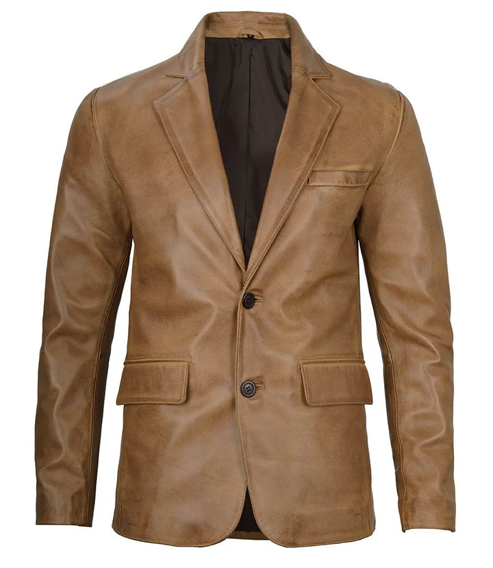 Mens Camel Brown Leather Blazer Jacket - Rare Leather