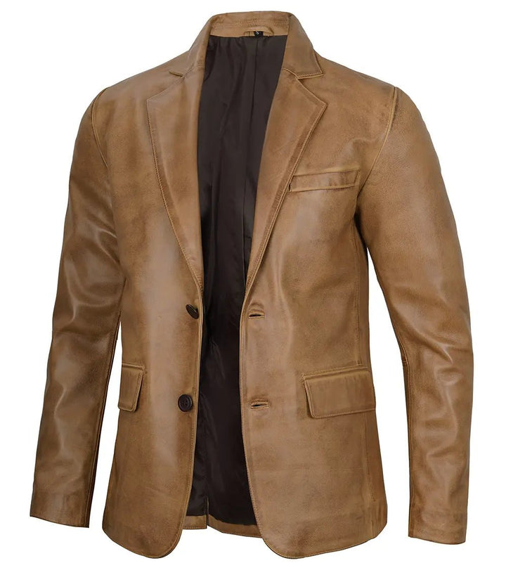 Mens Camel Brown Leather Blazer Jacket - Rare Leather