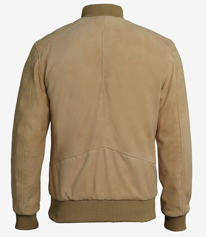 Men's Camel Brown Suede Bomber Jacket - Rare Leather