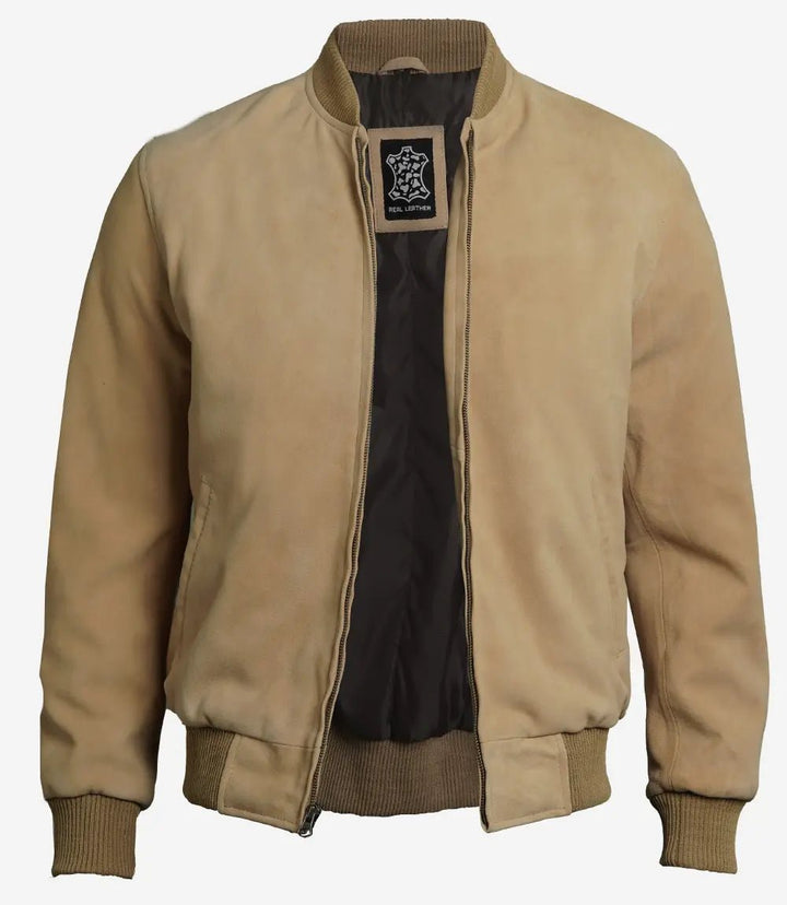 Men's Camel Brown Suede Bomber Jacket - Rare Leather