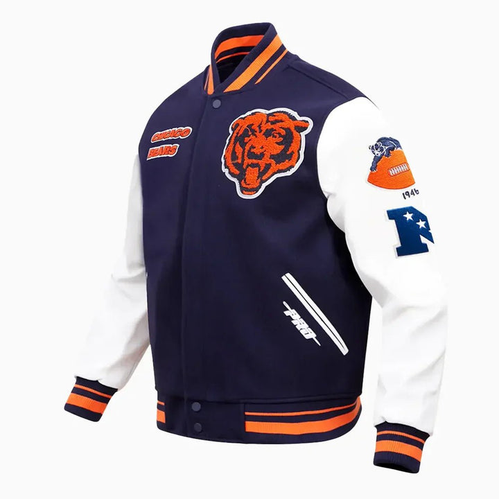 Men's Chicago Bears NFL Retro Classic Rib Wool Varsity Jacket - Rare Leather