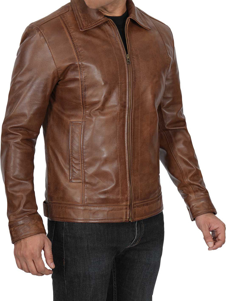 Mens Chocolate Brown Harrington Leather Jacket - Rare Leather