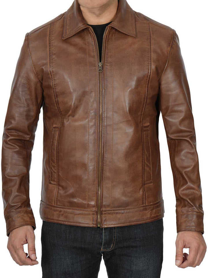 Mens Chocolate Brown Harrington Leather Jacket - Rare Leather