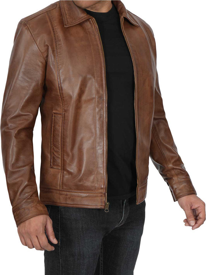 Mens Chocolate Brown Harrington Leather Jacket - Rare Leather