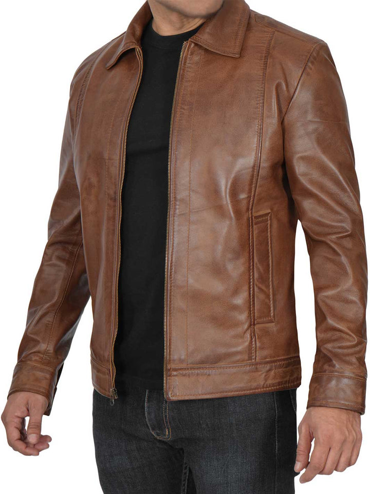 Mens Chocolate Brown Harrington Leather Jacket - Rare Leather