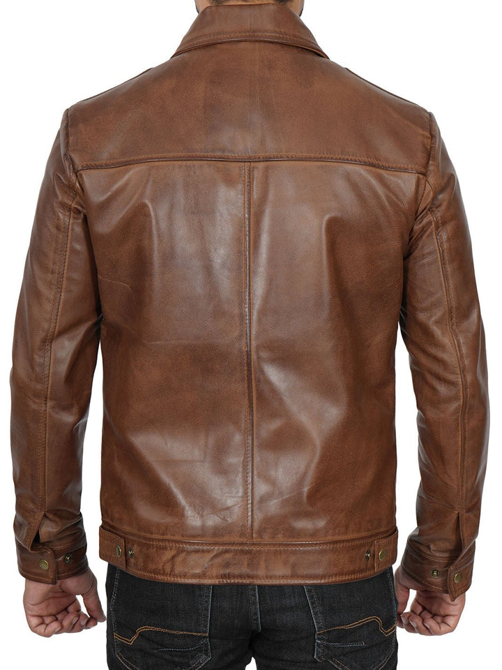 Mens Chocolate Brown Harrington Leather Jacket - Rare Leather