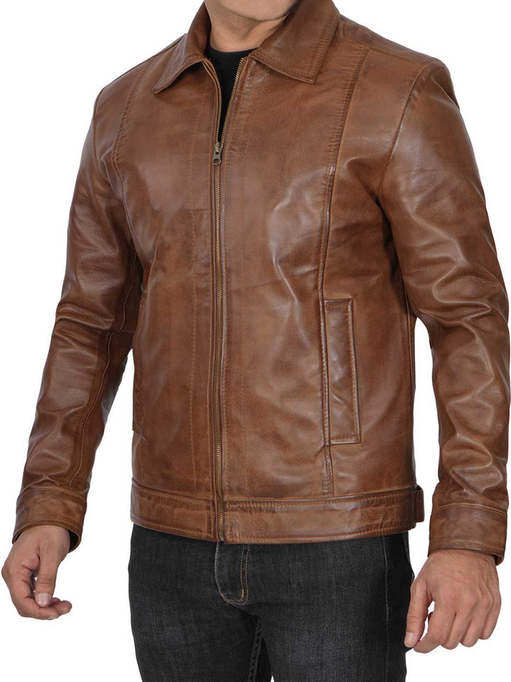 Mens Chocolate Brown Harrington Leather Jacket - Rare Leather