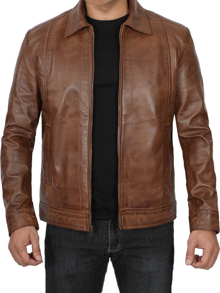 Mens Chocolate Brown Harrington Leather Jacket - Rare Leather