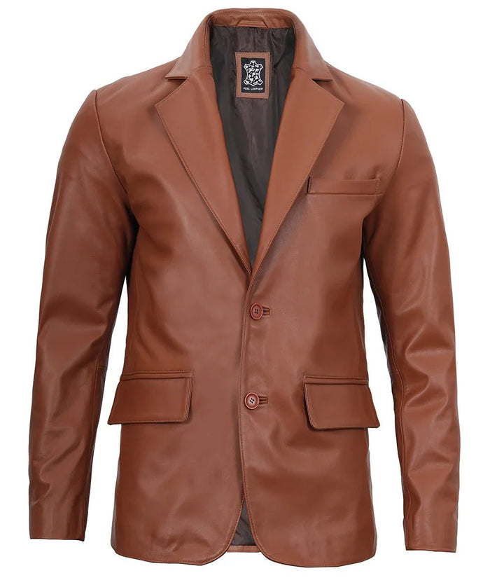 Mens Cognac Brown Real Leather Blazer - Rare Leather
