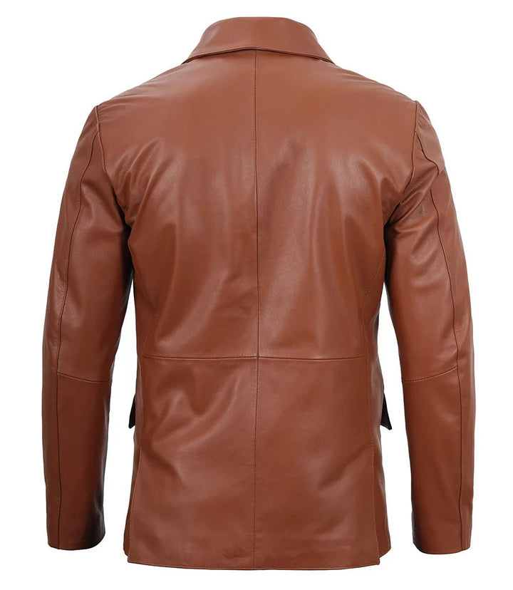 Mens Cognac Brown Real Leather Blazer - Rare Leather