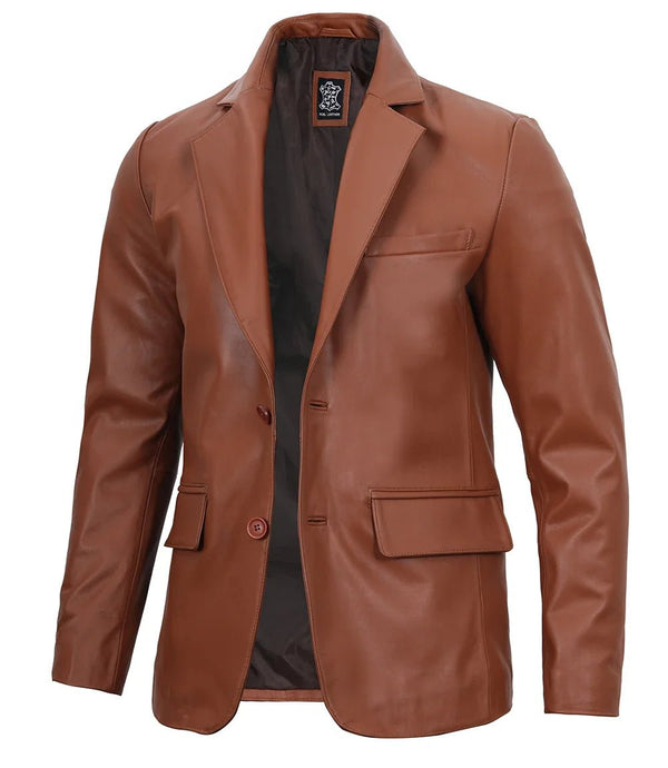 Mens Cognac Brown Real Leather Blazer - Rare Leather