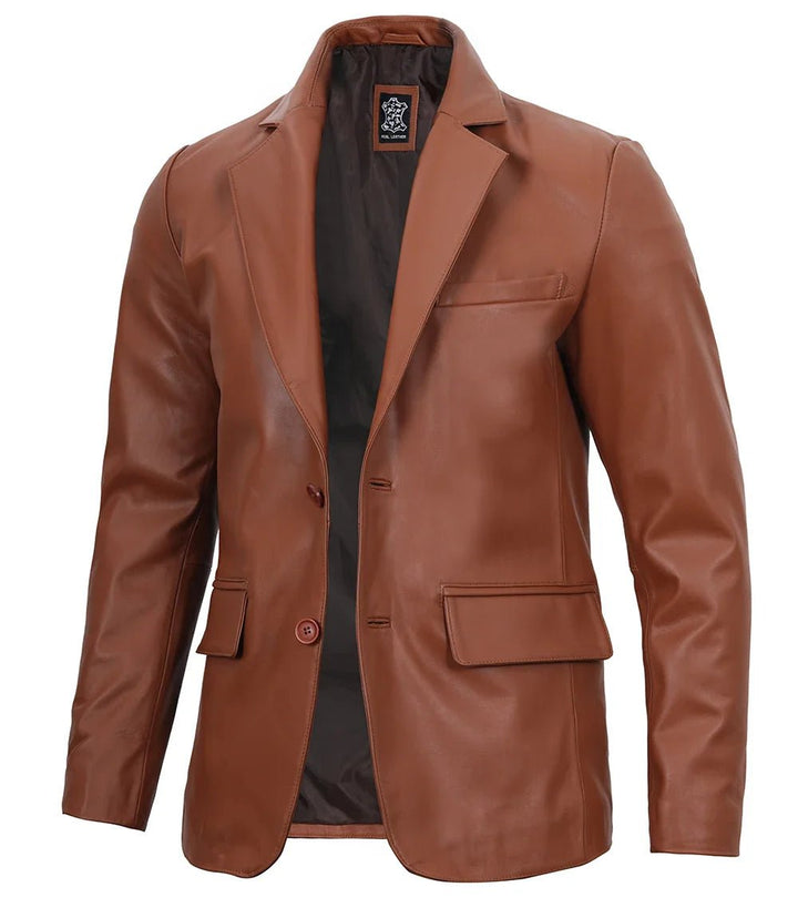 Mens Cognac Brown Real Leather Blazer - Rare Leather