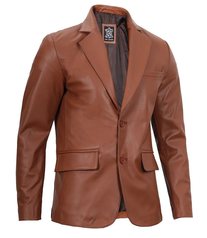 Mens Cognac Brown Real Leather Blazer - Rare Leather