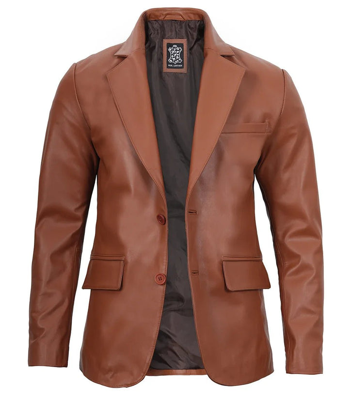 Mens Cognac Brown Real Leather Blazer - Rare Leather