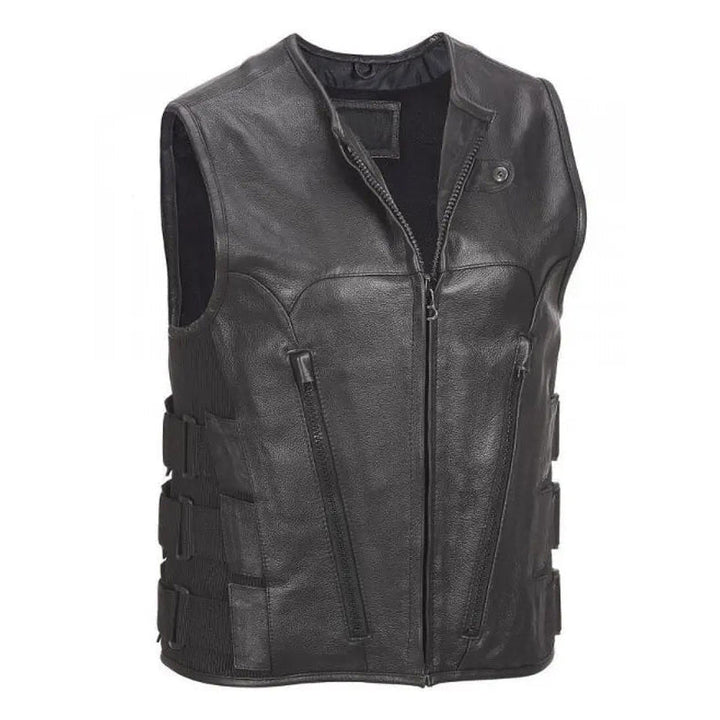 Men's Commando Style Motorcycle Leather Vest - Rare Leather