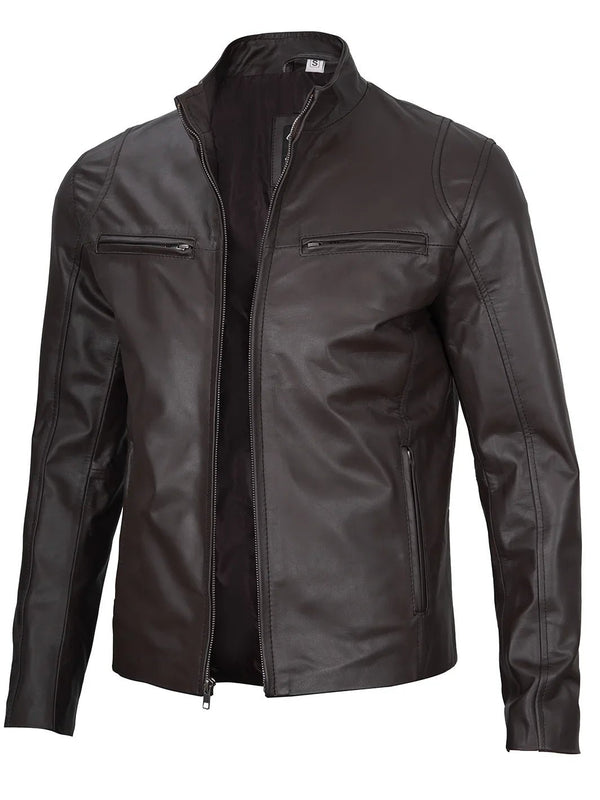 Men's Dark Brown Cafe Racer Leather Jacket - Rare Leather