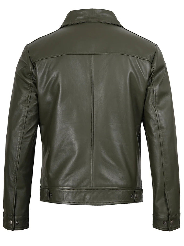 Men's Dark Green Harrington Leather Jacket - Rare Leather