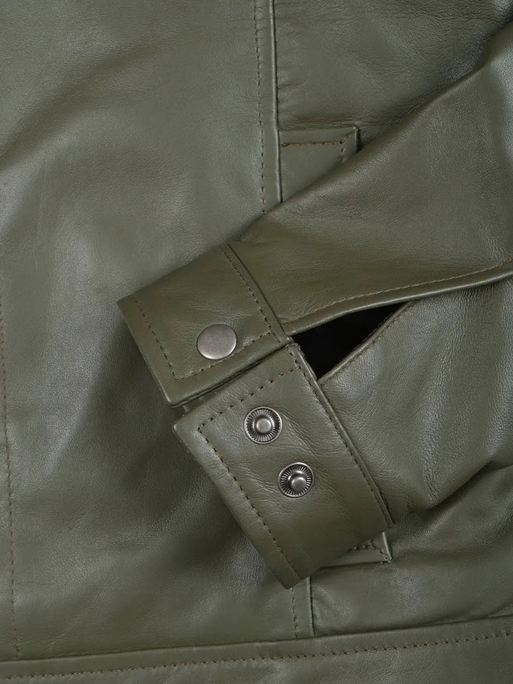 Men's Dark Green Harrington Leather Jacket - Rare Leather
