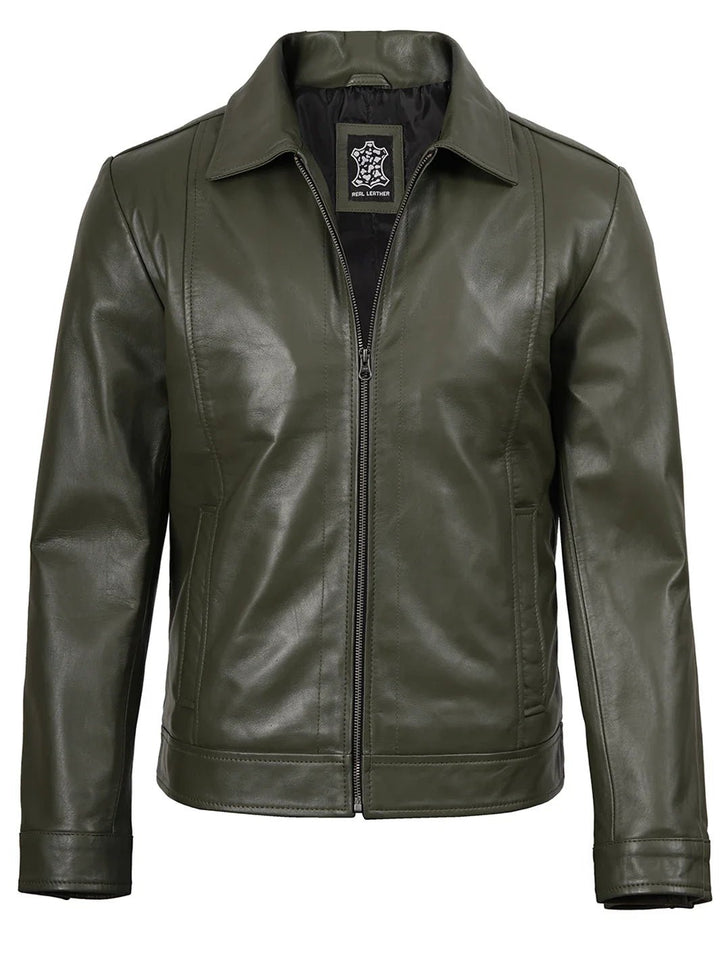 Men's Dark Green Harrington Leather Jacket - Rare Leather