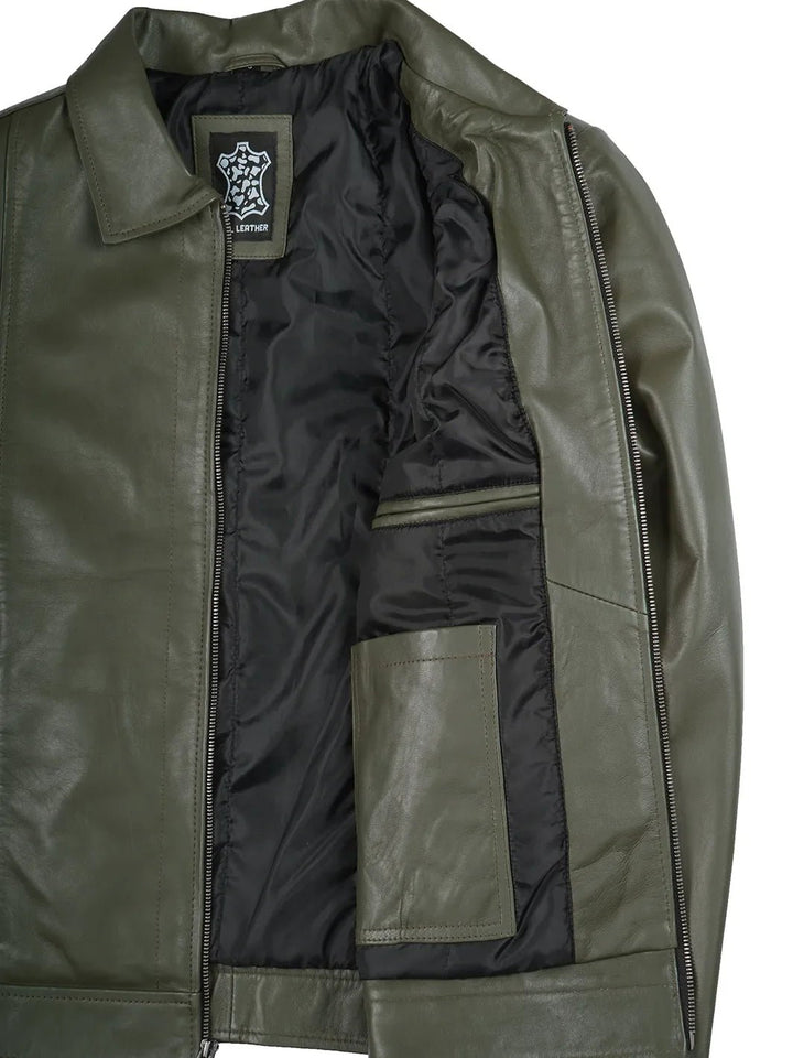 Men's Dark Green Harrington Leather Jacket - Rare Leather