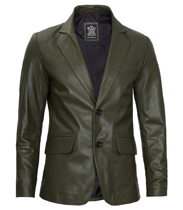Men's Dark Green Real Leather Blazer - Rare Leather