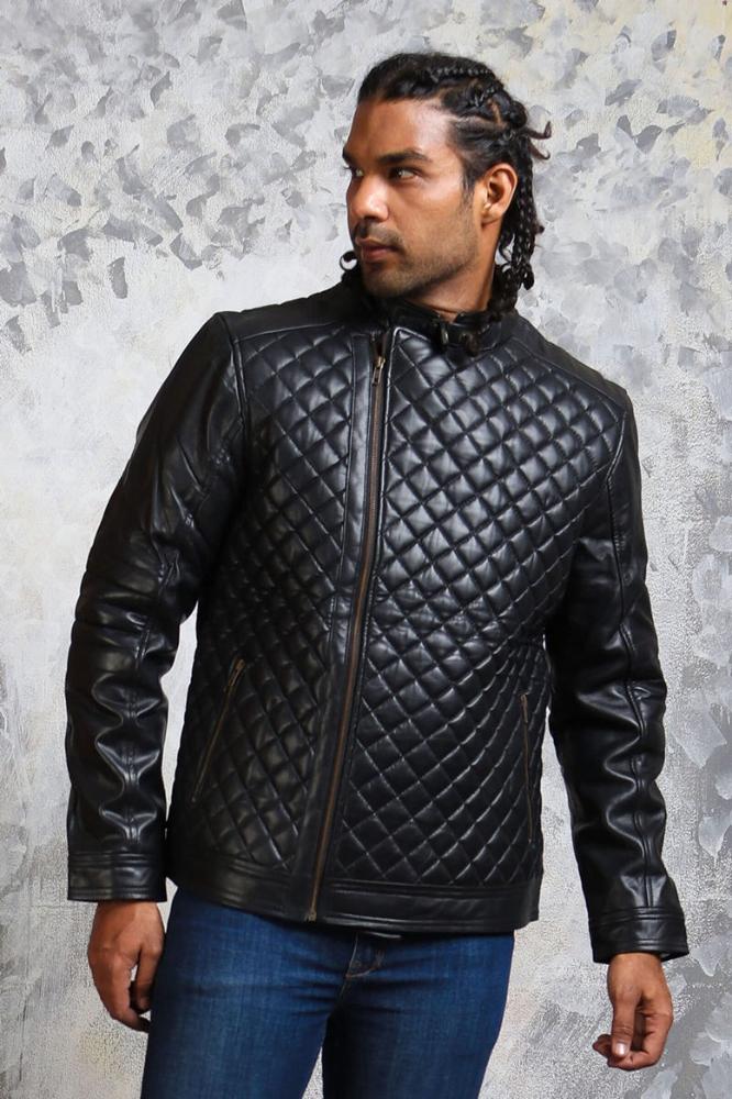 Men's Diamond Quilted Leather Jacket - Rare Leather