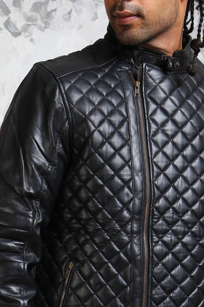 Men's Diamond Quilted Leather Jacket - Rare Leather