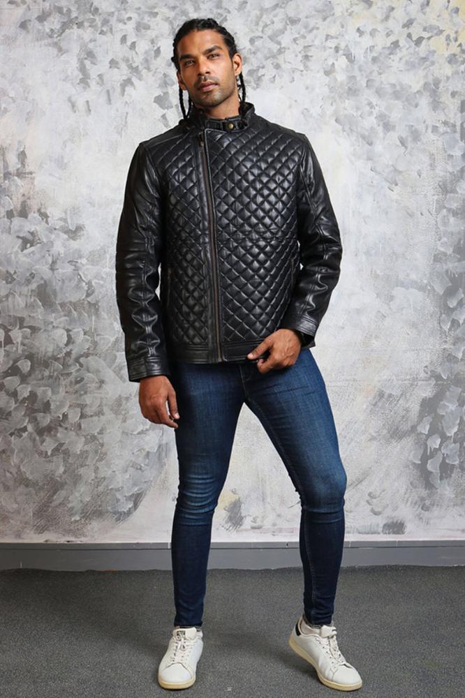 Men's Diamond Quilted Leather Jacket - Rare Leather