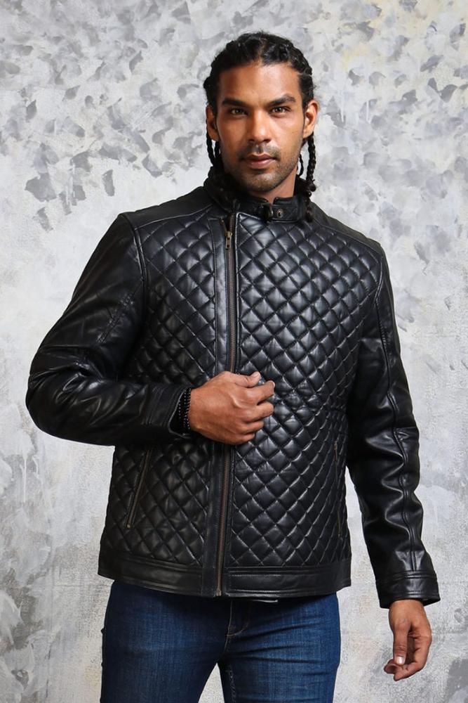 Men's Diamond Quilted Leather Jacket - Rare Leather