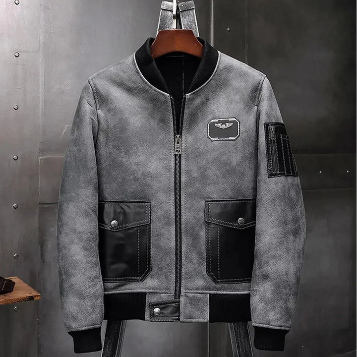 Men's Grey A2 Airforce Flight Sheepskin Shearling Motorcycle Jacket - Rare Leather