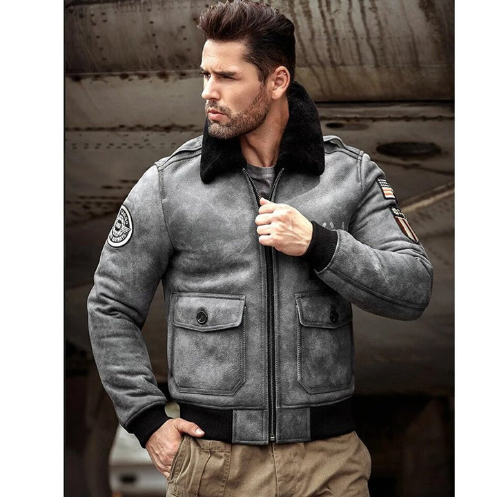 Mens Grey B3 RAF Flight Shearling Leather Jacket Coat - Rare Leather