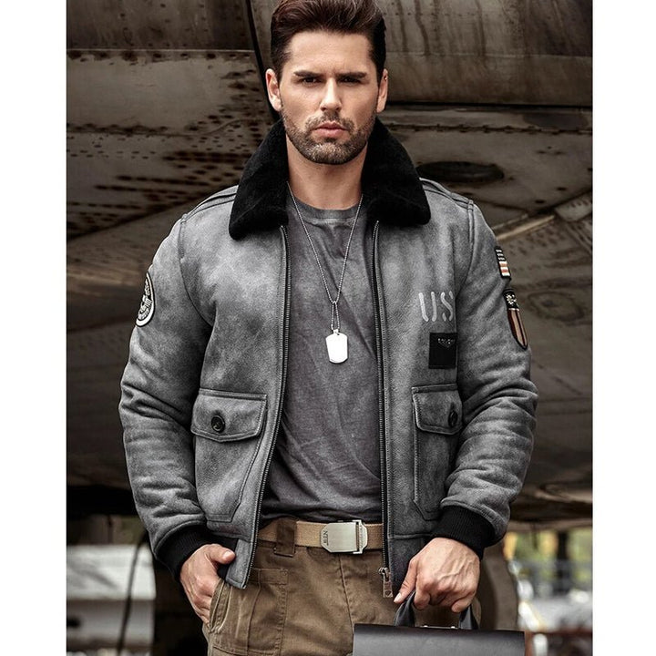 Mens Grey B3 RAF Flight Shearling Leather Jacket Coat - Rare Leather