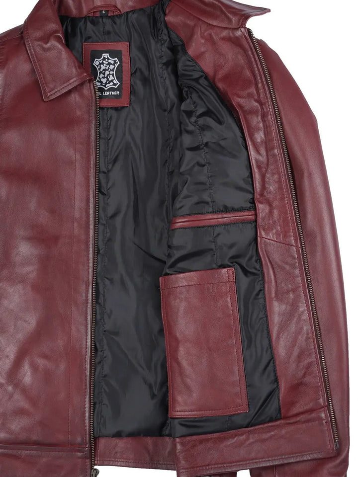 Men's Harrington Burgundy Real Leather Jacket - Rare Leather