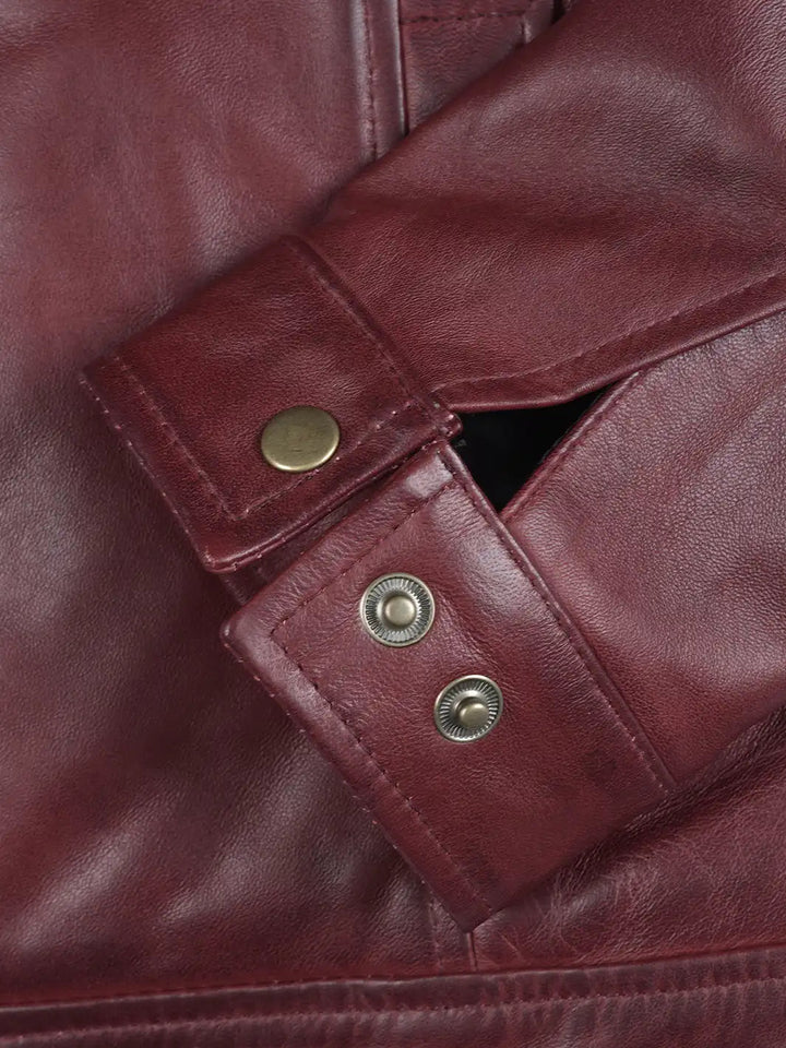 Men's Harrington Burgundy Real Leather Jacket - Rare Leather