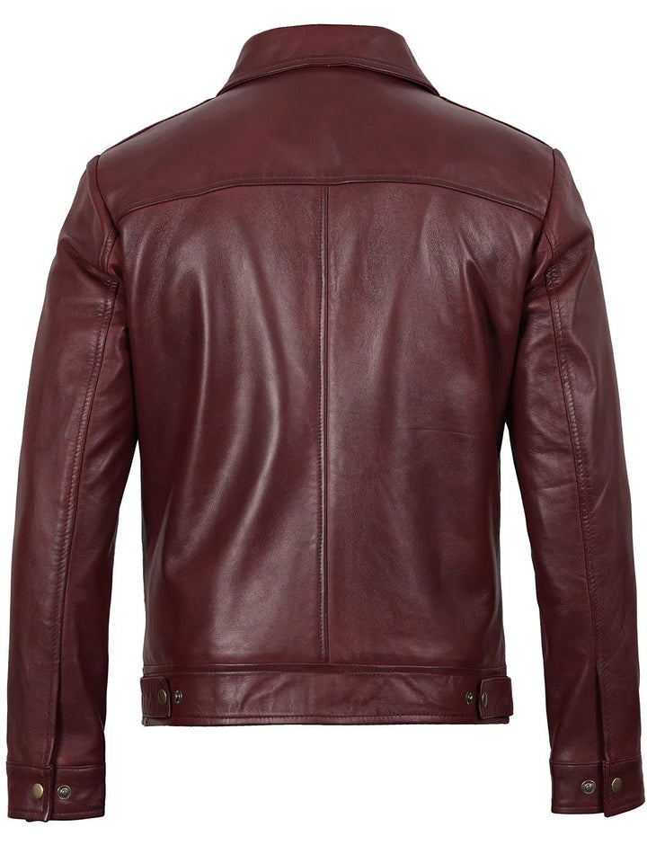 Men's Harrington Burgundy Real Leather Jacket - Rare Leather