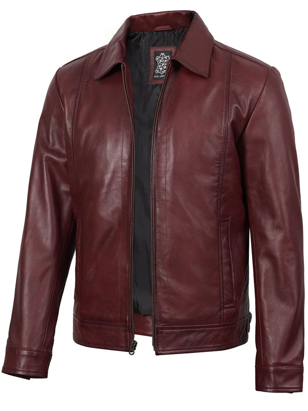Men's Harrington Burgundy Real Leather Jacket - Rare Leather