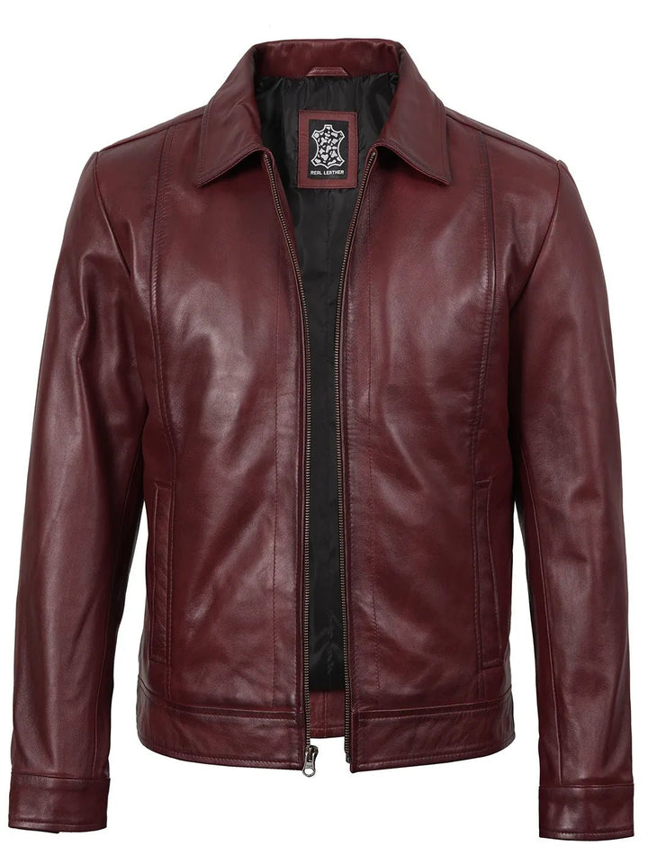 Men's Harrington Burgundy Real Leather Jacket - Rare Leather