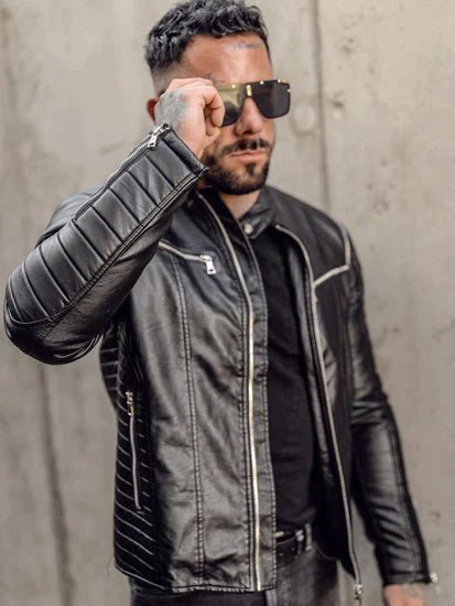 Men's Leather Jacket with Detachable Sleeves Black - Rare Leather
