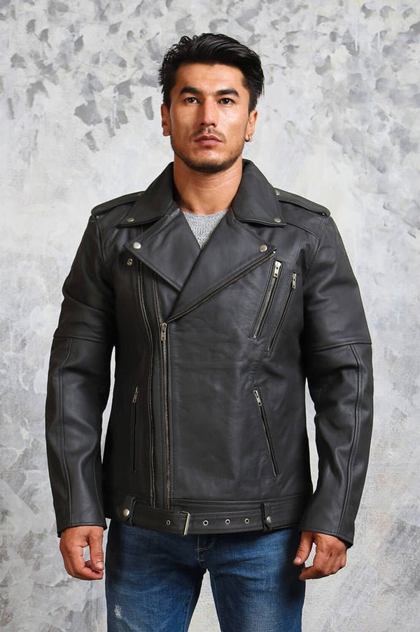 Men's Motorcycle Grey Leather Jacket - Rare Leather
