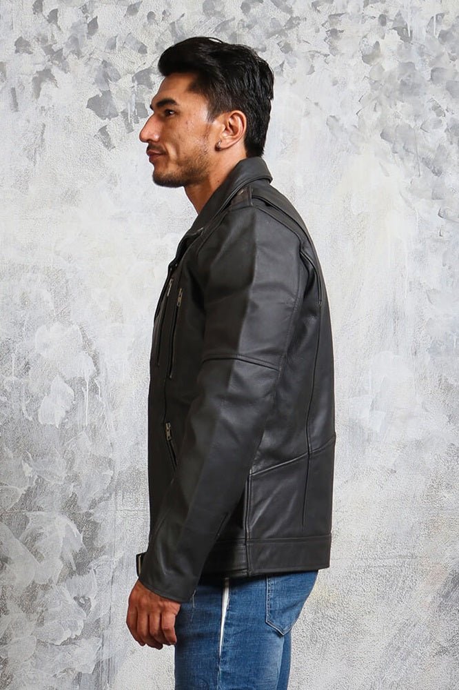 Men's Motorcycle Grey Leather Jacket - Rare Leather