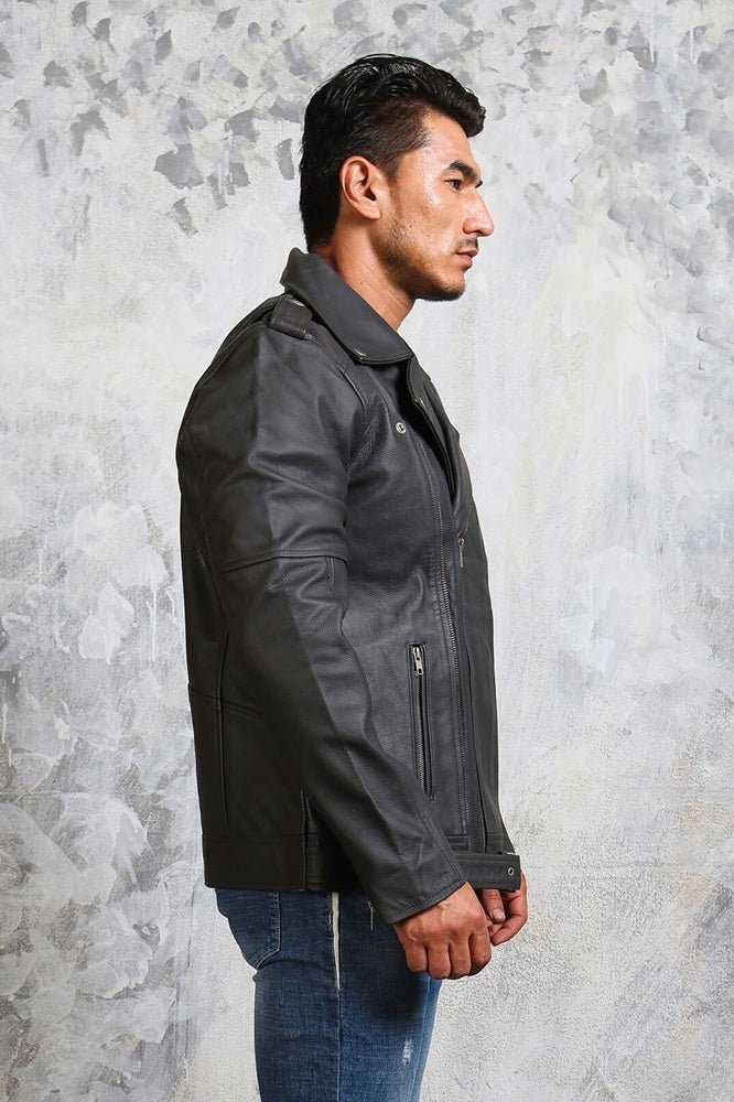 Men's Motorcycle Grey Leather Jacket - Rare Leather