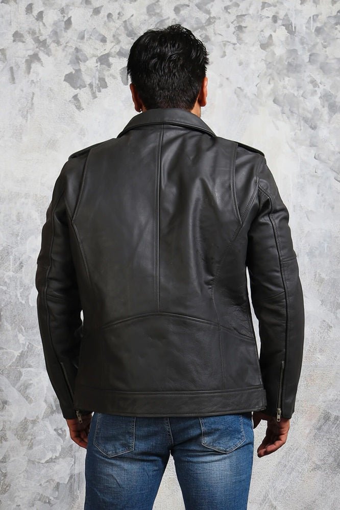 Men's Motorcycle Grey Leather Jacket - Rare Leather
