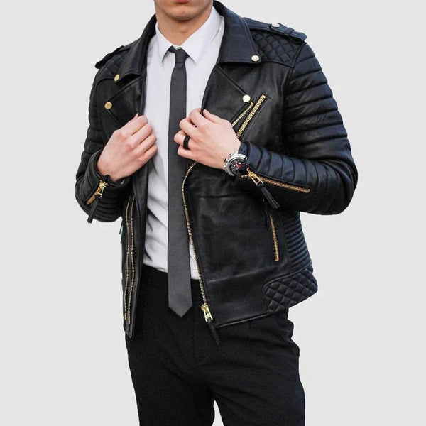 Men's Quilted Leather Biker Jacket - Rare Leather
