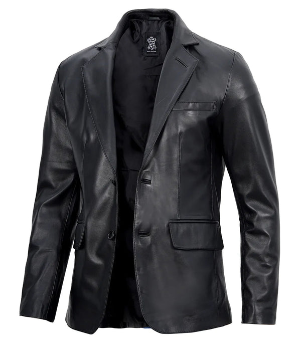 Mens Real Lambskin Black Leather Blazer - Rare Leather